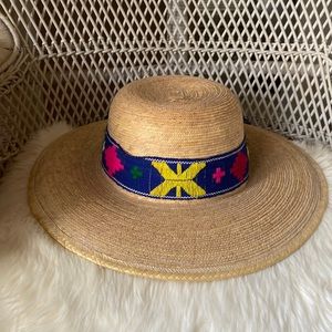 Vintage Straw Hat with woven ribbon